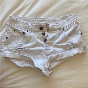 White denim cutoff shorts